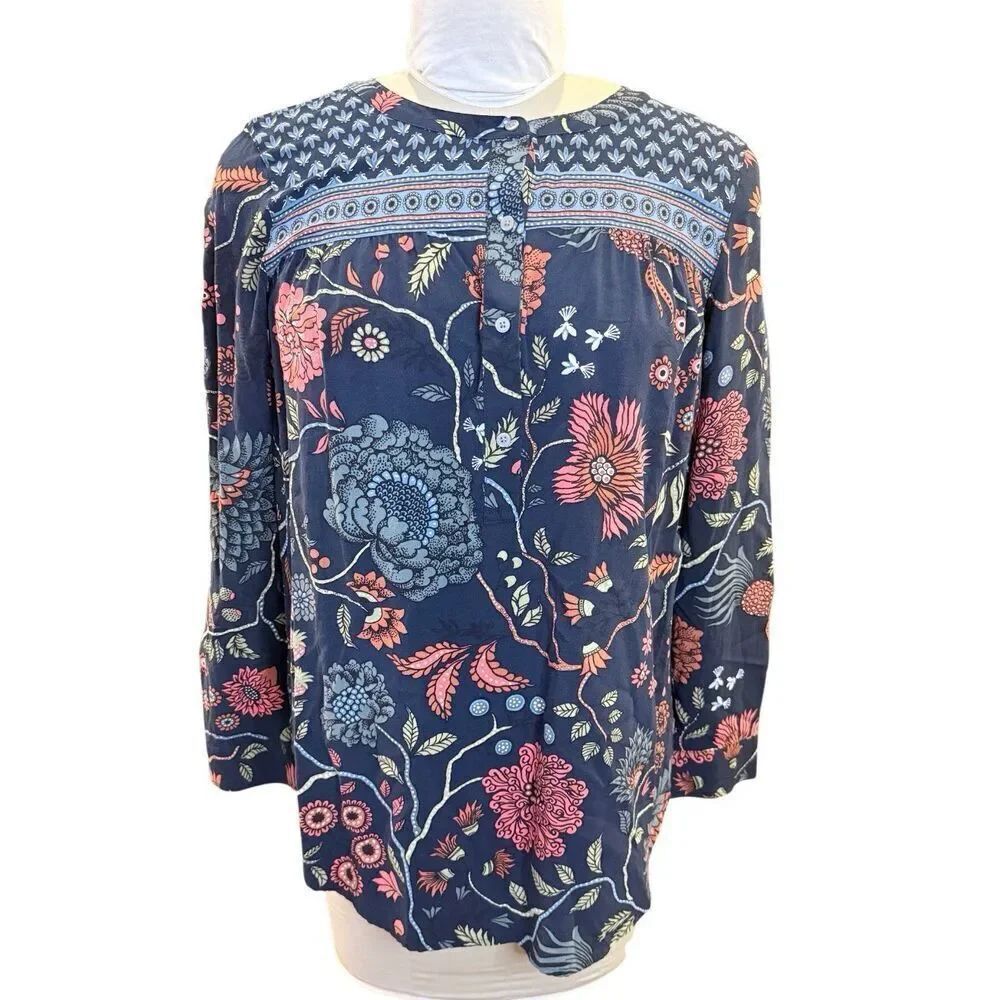 LOFT Women's Floral Button Front Popover Tunic Medium Mom Spring Lightweight